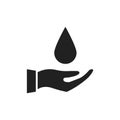 Hand holding drop water icon. Washing black symbol. Vector illustration Royalty Free Stock Photo