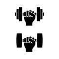 Hand holding dumbbell icon vector illustration set. Gym sport fitness equipment pictogram sign on white