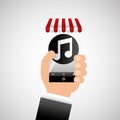 Hand holding e-shopping music design Royalty Free Stock Photo