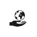 Hand holding Earth Globe icon. Save planet concept flat design Vector illustration Royalty Free Stock Photo