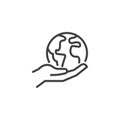 Hand holding earth globe line icon Royalty Free Stock Photo