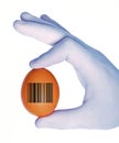 Hand holding egg with barcode symbol Royalty Free Stock Photo