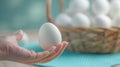 The hand holding an egg. AI generated Royalty Free Stock Photo