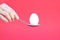 Hand holding an Egg with a Spoon Royalty Free Stock Photo