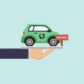 Hand holding electric car for rent flat design vector
