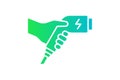 Hand holding electric charger connector green gradient icon. Electrical transportation charging plug symbol. Eco Royalty Free Stock Photo