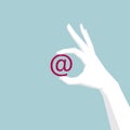 Hand holding email, network communication concept design,hand is white.