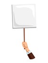 Hand holding empty placard with place for text. Person hand holding blank banner or card. Isolated vector illustration