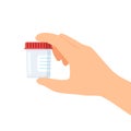 Hand holding empty urine plastic container Royalty Free Stock Photo