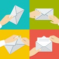 Hand Holding Envelope. Flat style vector