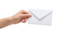 Hand holding envelope isolated on white background Royalty Free Stock Photo