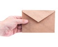 hand holding envelopes with letters on the white background isolated Royalty Free Stock Photo