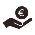 Hand holding euro, save money icon, salary money, invest finance symbol