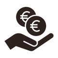 Hand holding euro, save money icon, salary money, invest finance symbol