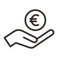 Hand holding euro, save money icon, salary money, invest finance symbol