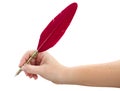 Hand holding feather pen Royalty Free Stock Photo