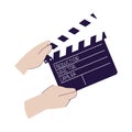 Hand Holding Film Clapperboard as Cinema Production Vector Illustration