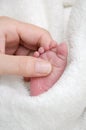 Hand holding fingers of a new born baby foot Royalty Free Stock Photo