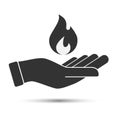 Hand holding a fire icon, flat design best vector icon Royalty Free Stock Photo