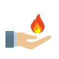 Hand holding a fire icon, flat design best vector icon Royalty Free Stock Photo