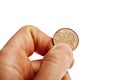 Hand holding five euro cent coin Royalty Free Stock Photo