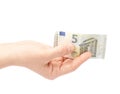 Hand holding five euro note isolated Royalty Free Stock Photo