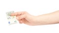 Hand holding five euro note isolated Royalty Free Stock Photo