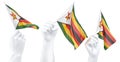 Hand holding flag of Zimbabwe. Isolated 3d Rendering Royalty Free Stock Photo