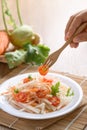 Salad with sliced kohlrabi, carrot, tomato and mizuna leaf