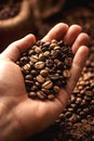 Hand Holding Fresh Roasted Coffee Beans Representing Craftsmanship Authenticity And Human Connection Royalty Free Stock Photo