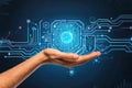 Hand Holding Futuristic Circuitry Interface Royalty Free Stock Photo