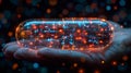 Hand holding a futuristic digital pill - generative ai