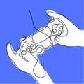 A hand holding game stick one line drawing vector illustration. A joystick to play the game minimalism hand-draw isolated on white Royalty Free Stock Photo