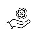 hand holding gear like optimize system icon. linear trend modern simple digital perform logotype graphic stroke design web element