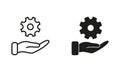 Hand Holding Gear Line and Silhouette Black Icon Set. Technology Support, Cog Wheel Pictogram. Technical Maintenance Royalty Free Stock Photo