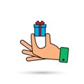 Hand holding gift box icon, Vector isolated color illustration Royalty Free Stock Photo