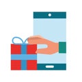 Hand holding gift smartphone online shopping