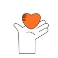 Hand holding and giving heart. Palm with Red symbol of declaration of love