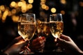 A Hand Holding a Glass of Champagne, Elegant Champagne Scene, Nightclub Party with Friends Royalty Free Stock Photo