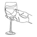 Hand Holding Glass, cocktail one line drawing, continuous modern illustration Royalty Free Stock Photo