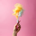 Hand holding a glass flask with colorful smoke as a cigarette smoking concept created with generative AI technology Royalty Free Stock Photo