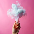 Hand holding a glass flask with colorful smoke as a cigarette smoking concept created with generative AI technology Royalty Free Stock Photo