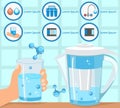 Hand Holding Glass Purified Water. Vector.