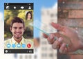 Hand holding glass screen with Social Video Chat App Interface Royalty Free Stock Photo