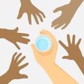 World water day save water save life for Africa children. Hand holding glass with water. vector instillation background