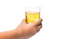 Hand holding a glass of whiskey on the rocks Royalty Free Stock Photo