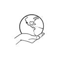 Hand holding the globe hand drawn sketch icon. Royalty Free Stock Photo