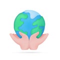 hand holding globe Earth care concept. 3d illustration