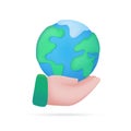 hand holding globe Earth care concept. 3d illustration