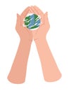 Hand holding Globe earth on white background. Vector eco design for social poster. Royalty Free Stock Photo
